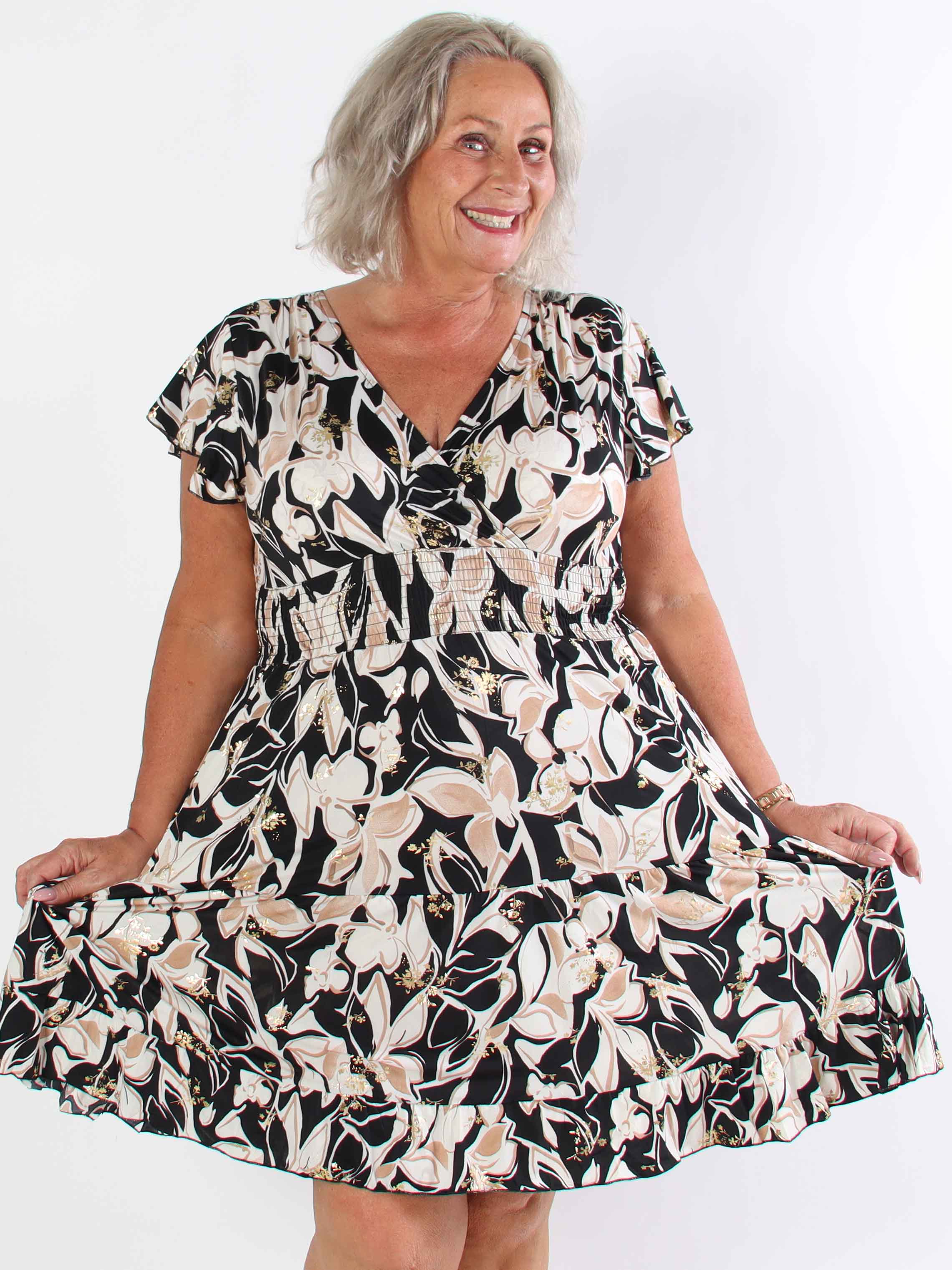 Palmira - Mønstret elastisk plus size kjole med lag på lag look